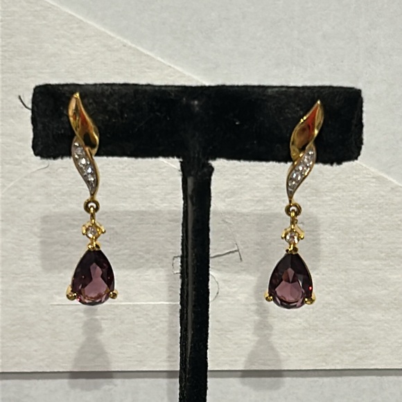 Amethyst Cubic Zirconia Twist Drop Earrings-Boutique - Picture 3 of 8